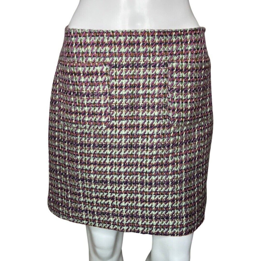 Loft Skirt Womens 2 Green Purple Tweed‎ Pencil Straight Mini Skirt Casual Office